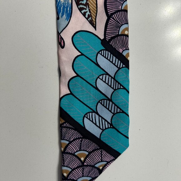 Hermes Silk Tree Of Song Twilly Rose Pale Turquoise with Box - Picture 6 of 15